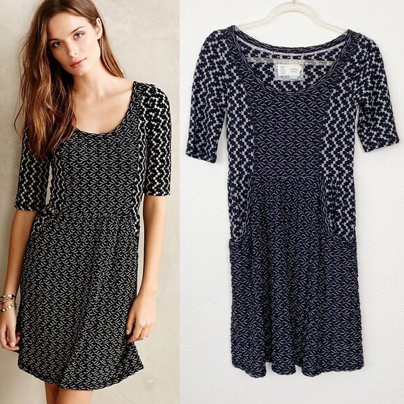 Anthropologie Saturday Sunday Womens XS Black Multi Print Textured Dress Pockets - Picture 1 of 8